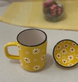 Papatya Desen Sarı Çay Kahve Kupa Lokumluk Kase - 1 adet - 8