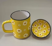 Papatya Desen Sarı Çay Kahve Kupa Lokumluk Kase - 1 adet - 7