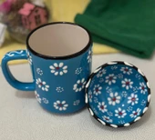 Mavi Renk Papatya Çay Desen Kahve Kupa Ve Lokumluk Kase thumbnail 1