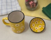 Papatya Desen Sarı Çay Kahve Kupa Lokumluk Kase - 1 adet - 2