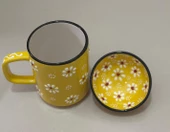 Papatya Desen Sarı Çay Kahve Kupa Lokumluk Kase - 1 adet - 6