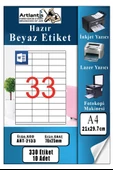 A4 Hazır Etiket 70x25 mm 10 Sayfa 1 Paket 33 lü Kendinden Yapışkanlı Fotokopi Lazer İnkjet Kağıdı Yazıcılar İçin Uyumlu - 1