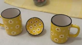 Papatya Çiçek Desen 2 li Çay Kahve Kupa Lokumluk Sarı Kase - 3