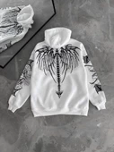 Üç İplik Kapşonlu Baskılı Oversize SweatShirt- Beyaz - 2