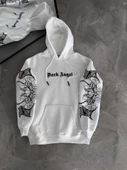 Üç İplik Kapşonlu Baskılı Oversize SweatShirt- Beyaz - 3