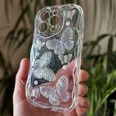 iPhone 15 Pro Max Kılıf 3D Kelebek Desen Kamera Korumalı Şeffaf Silikon Kapak - 4