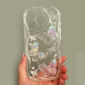 iPhone 15 Pro Max Kılıf 3D Kelebek Desen Kamera Korumalı Şeffaf Silikon Kapak - 1