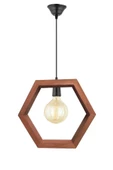Zuhal Aydınlatma Kahverengi Boyalı Ahşap Tekli Hexagon Avize - 1