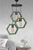 Zuhal Aydınlatma Yeşil Boyalı Ahşap 3 Lü Hexagon Avize - 1