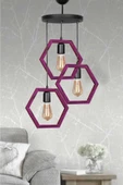 Zuhal Aydınlatma Mor Boyalı Ahşap 3 Lü Hexagon Avize - 1