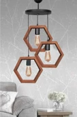 Zuhal Aydınlatma Kahverengi Boyalı Ahşap 3 Lü Hexagon Avize - 1