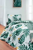 Upstyle Doğal Pike Baskılı Tek Kişilik Monstera Yeşil - 1