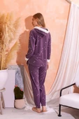 Kapüşonlu  Kışlık Kadın Peluş Polar Pijama Takımı - Yeni Yıl Pijaması - 10