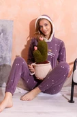 Kapüşonlu  Kışlık Kadın Peluş Polar Pijama Takımı - Yeni Yıl Pijaması - 12