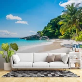 Palmiye Deniz Manzaralı Duvar Kağıdı Baskı thumbnail 1