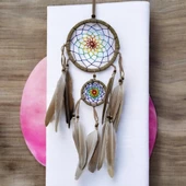 İki Halkalı Kuş Tüylü Karamel Rengi Duvar Süsü thumbnail 3