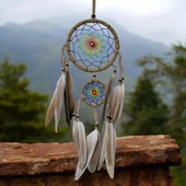 İki Halkalı Kuş Tüylü Karamel Rengi Duvar Süsü thumbnail 4