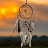 İki Halkalı Kuş Tüylü Karamel Rengi Duvar Süsü thumbnail 2