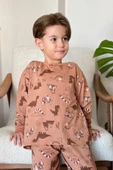 Erkek Çocuk Dinazor ve Ejder Baskılı Kahverengi Pijama Takım - 2