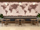 Kahve Çekirdeği Dünya Haritası Duvar Kağıdı Baskı - 3