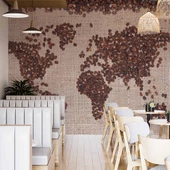 Kahve Çekirdeği Dünya Haritası Duvar Kağıdı Baskı - 2