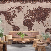 Kahve Çekirdeği Dünya Haritası Duvar Kağıdı Baskı - 1