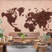 Kahve Çekirdeği Dünya Haritası Duvar Kağıdı Baskı - 1