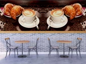 Kahve Kruvasan Cafe Duvar Kağıdı Baskı - 4