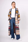 Peraluna Sweet Memories Jakarlı Kadın Uzun Triko Kimono - Lacivert Multi - 7