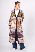 Peraluna Sweet Memories Jakarlı Kadın Uzun Triko Kimono - Lacivert Multi - 8