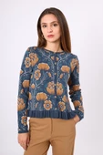 Peraluna Felicity Çiçek Jakarlı Kadın Triko Hırka - İndigo Multi - 2