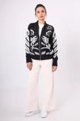 Peraluna Stardust Kadın Triko Bomber Ceket - Siyah/Ekru - 9