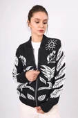 Peraluna Stardust Kadın Triko Bomber Ceket - Siyah/Ekru - 6