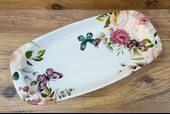 Seramik Çiçekli Kayık Tabak Dekoratif Sunum Tabağı 36 CM - 1