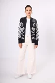 Peraluna Stardust Kadın Triko Bomber Ceket - Siyah/Ekru - 1