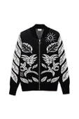 Peraluna Stardust Kadın Triko Bomber Ceket - Siyah/Ekru - 11