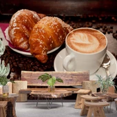 Kahve Kruvasan Cafe Duvar Kağıdı Baskı - 1