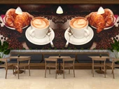 Kahve Kruvasan Cafe Duvar Kağıdı Baskı - 3
