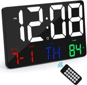Alfalink Dijital Duvar Saati Renkli Uzaktan Kumandalı Hd LED Ekran Tarih Gün Sıcaklık Alarm USB Dekoratif - 1