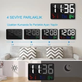 Alfalink Dijital Duvar Saati Renkli Uzaktan Kumandalı Hd LED Ekran Tarih Gün Sıcaklık Alarm USB Dekoratif - 5