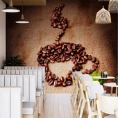Kahve Çekirdekli Fincan Desenli Cafe Duvar Kağıdı Baskı - 2