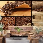 Kahve Çekirdekli Cafe Duvar Kağıdı Baskı - 1