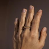 8 Ayar Altın Taşlı Dantel Kadın Yüzük - 2