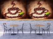 Kahve Çekirdekli Fincan Desenli Cafe Duvar Kağıdı Baskı - 4