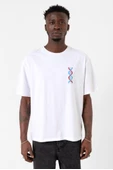 Bordo Mavi Dna Beyaz Erkek Oversize Tshirt - 1
