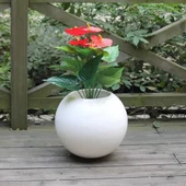 Fiber Saksı  Beyaz Küre Yuvarlak Top Vazo Dekoratif Saksı Fiberglas 25*25cm - 2