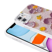 Apple iPhone 11 Kılıf Çiçek Desenli Parlak Taşlı Sert Silikon Zore Garden Kapak - 7