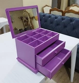 Hobi Takı Şifonyer 90410 Makyaj Kutu 2Çekmc Ayna Parlak MOR Ahşap MDF El Yapım - 9