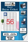 A4 Hazır Etiket 52.5x21.2 mm 10 Sayfa 1 Paket 56 lı Kendinden Yapışkanlı Fotokopi Lazer İnkjet Kağıdı Yazıcılar İçin Uyumlu - 1