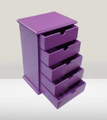 Hobi 90409 Şifonyer Takı Makyaj Kutusu 5Çekmece Parlak MOR Lake Boya ElYapım - 5